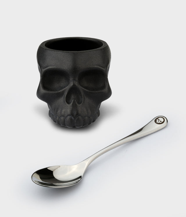Gothic Skull Egg Cup and Stainless Steel Spoon by Stephen Einhorn